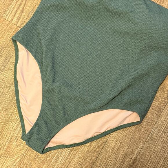 J. Crew Green Textured One-Shoulder One-Piece Size 22 - Picture 4 of 11